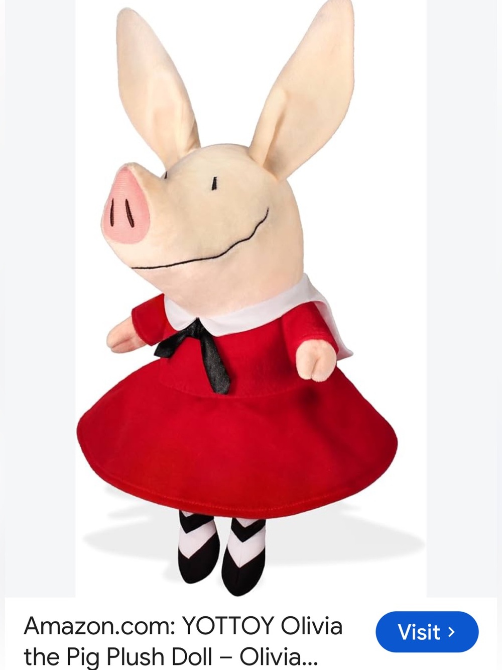 OTTO Olivia Pig Plush in Red Dress with White Collar